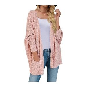 ZESICA Peach Pink Textured Knit Long‎ Cardigan Sweater Open Front Pockets S